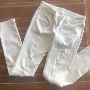 BCBGMAXAZRIA White Distressed Jeans Size 29